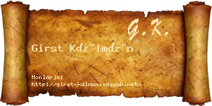 Girst Kálmán névjegykártya